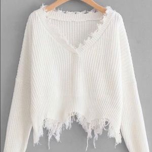 White frayed sweater